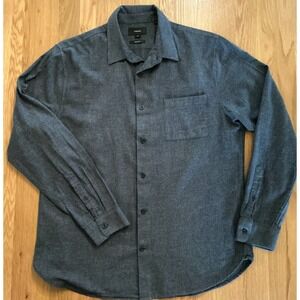 Vince Classic Fit Cotton Button Shirt Blue Black Micro Print Men's Large